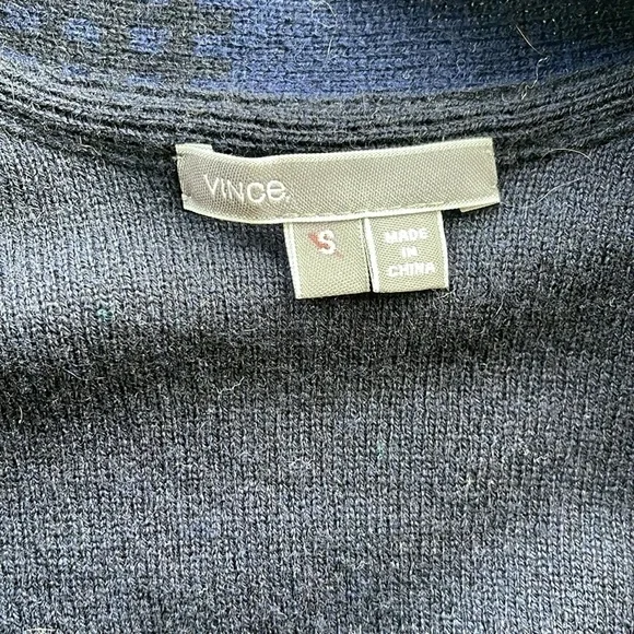 Vince Wool Cashmere Long Cardigan Vest Blue Black Sleeveless Draped Stripe Small - Picture 3 of 5